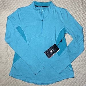 SPYDER Active 1/4 Zip Pullover Top. Heather Blue Green. Size Large. NWT.